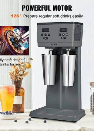 Milkshake Maker, 375W x 2 Electric Milkshake Machine, Commercial Double Heads Drink Mixer Blender, LED Intelligent Microswitch, 3-Speed Milkshake Mixer with 2 x 820 ml Stainless Steel Cups