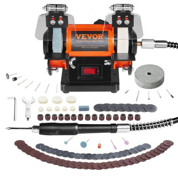 Jewelry Polisher, Bench Grinder Polishing & Buffing Machine, 3590RPM Bench Lathe Polisher with 1 Wool Wheel & 1 Abrasive Fiber Wheel & 1 Grinding Wheel & 100pcs Tools