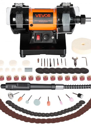Bench Buffer Polisher, 8300-10600 RPM Adjustable Speed, Polishing & Buffing Machine with Grinding, Fiber, and Wool Wheels, 100-Piece Accessory Kit, for Jewelry, Wood, Metal, Raw Stone, Jade DIY