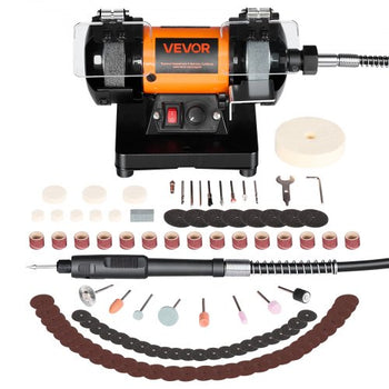 Bench Buffer Polisher, 8300-10600 RPM Adjustable Speed, Polishing & Buffing Machine with Grinding, Fiber, and Wool Wheels, 100-Piece Accessory Kit, for Jewelry, Wood, Metal, Raw Stone, Jade DIY