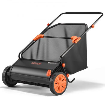 Push Lawn Sweeper, 26 in Leaf & Grass Collector with 7 cu. ft. Hopper Bag, Adjustable Brush Height & Spinning Brushes, Heavy Duty Yard Sweeper with Rubber Wheels for Leaves Grass Cleanup