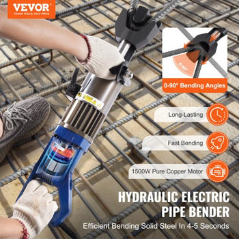 Electric Hydraulic Rebar Bender, 1500W Portable Rebar Bending Machine, Bending up to 3/4 Inch #6 (6-20mm) within 4 Seconds, High Power Steel Rebar Bender w/ Tool Case Oil Can,Black Blue RN-22