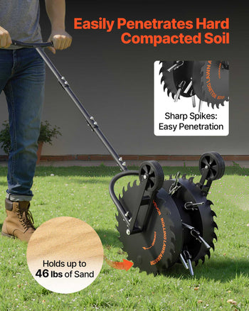 Rolling Lawn Core Aerator, 16.6 in Coring Aerator Roller with Anti-Clog Tines, Heavy Duty & Rust-Resistant, Yard Grass Pulling Plugs Manual Aeration Tool for Compacted Garden Soil Loosening