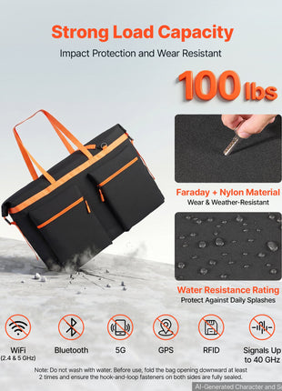 Solar Panel Storage Bag for 2 x 400W Foldable Solar Panels, Waterproof Faraday + Nylon Solar Panel Carrying Bag with Signal Blocking, Lightweight Portable for Outdoor Camping, RV Travel