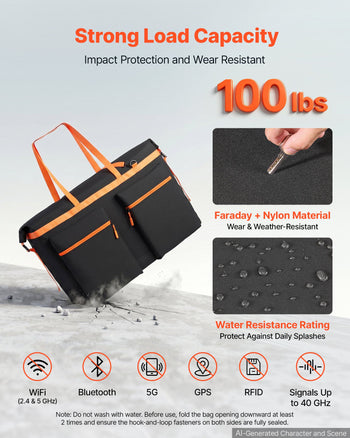 Solar Panel Storage Bag for 2 x 400W Foldable Solar Panels, Waterproof Faraday + Nylon Solar Panel Carrying Bag with Signal Blocking, Lightweight Portable for Outdoor Camping, RV Travel