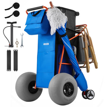 Beach Cart with Large Wheels for Sand, 165 lbs Load Capacity, Heavy Duty Folding Beach Wagon with 12" Balloon Wheels, Insulated Cooler Bag, Umbrella Holder, Holds 4 Chairs for Camping & Fishing
