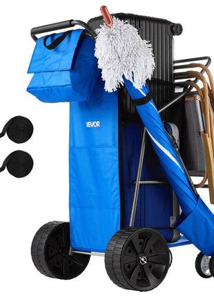 Beach Cart with Large Wheels for Sand, 165 lbs Load Capacity, Heavy Duty Folding Beach Wagon with 10" Solid Wheels, Insulated Cooler Bag, Umbrella Holder, Holds 4 Chairs for Camping & Fishing