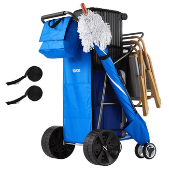 Beach Cart with Large Wheels for Sand, 165 lbs Load Capacity, Heavy Duty Folding Beach Wagon with 10" Solid Wheels, Insulated Cooler Bag, Umbrella Holder, Holds 4 Chairs for Camping & Fishing