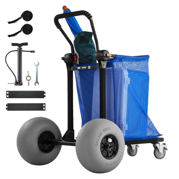 Beach Cart with Large Wheels for Sand, 165 lbs Load Capacity, Heavy Duty Folding Beach Wagon with 12" Balloon Wheels, Storage Bag, 180° Adjustable Handlebar, Dolly for Camping Fishing Garden