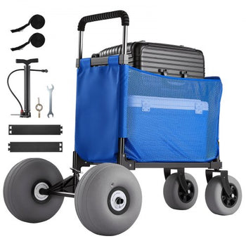 Beach Cart with Large Wheels for Sand, 165 lbs Load Capacity, Heavy Duty Folding Beach Wagon with 12" Balloon Wheels, Storage Bag, 33" to 45" Adjustable Height, Dolly for Camping Fishing Garden