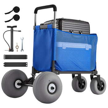 Beach Cart with Large Wheels for Sand, 165 lbs Load Capacity, Heavy Duty Folding Beach Wagon with 12" Balloon Wheels, Storage Bag, 33" to 45" Adjustable Height, Dolly for Camping Fishing Garden