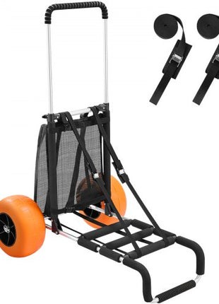 Beach Dolly with Big Wheels for Sand, 29.9" x 15.4" Cargo Deck, w/ 12" Solid Wheels, 165LBS Loading Capacity Folding Sand Cart & 27" to 44.7" Adjustable Height, Heavy Duty Cart for Beach