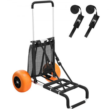 Beach Dolly with Big Wheels for Sand, 29.9" x 15.4" Cargo Deck, w/ 12" Solid Wheels, 165LBS Loading Capacity Folding Sand Cart & 27" to 44.7" Adjustable Height, Heavy Duty Cart for Beach