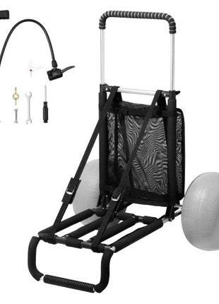 Beach Dolly with Big Wheels for Sand, 29.9" x 15.4" Cargo Deck, w/ 12" Balloon Wheels, 165LBS Loading Capacity Folding Sand Cart & 27" to 44.7" Adjustable Height, Heavy Duty Cart for Beach
