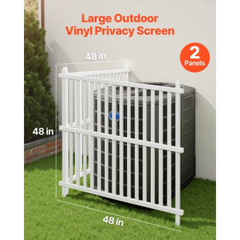 2 Panels Outdoor Privacy Screen, 48 x 48 in Air Conditioner Fence with 19.7 in Ground Stakes, Pool Equipment Enclosure, Strip Vinyl Privacy Fence, Ideal for Trash Can and A/C Units, White