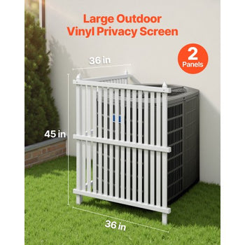 2 Panels Outdoor Privacy Screen, 36 x 45 in Air Conditioner Fence with 19.7 in Ground Stakes, Pool Equipment Enclosure, Strip Vinyl Privacy Fence, Ideal for Trash Can and A/C Units, White