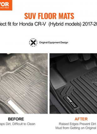 Automotive Floor Mats, Fits for Honda CR-V (Hybrid Models) 2017-2022, 3 pcs Front and 2nd Row Liners, All Weather Custom Fit TPE Vehicle Floor Mats, Easy to Clean Floor Liners for SUV, Black