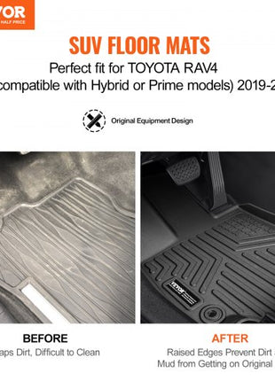 Automotive Floor Mats, Fits for Toyota RAV4 (Not for Hybrid or Prime) 2019-2024, 3 pcs Front and 2nd Row Liners, All Weather Custom Fit TPE Vehicle Floor Mats, Easy to Clean for SUV, Black