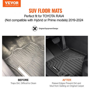Automotive Floor Mats, Fits for Toyota RAV4 (Not for Hybrid or Prime) 2019-2024, 3 pcs Front and 2nd Row Liners, All Weather Custom Fit TPE Vehicle Floor Mats, Easy to Clean for SUV, Black