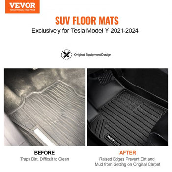 Automotive Floor Mats, Fits for Tesla Model Y 2021-2024, 3 pcs Front and 2nd Row Liners, All Weather Custom Fit TPE Vehicle Floor Mats, Easy to Clean and Secure Floor Liners for SUV, Black