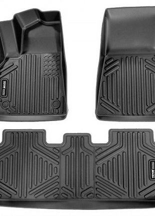 Automotive Floor Mats, Fits for Tesla Model Y 2021-2024, 3 pcs Front and 2nd Row Liners, All Weather Custom Fit TPE Vehicle Floor Mats, Easy to Clean and Secure Floor Liners for SUV, Black