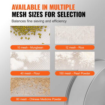 Flour Sieve Fine Mesh, 80 Mesh Flour Sifter, 304 Stainless Steel Fine Mesh Sifter Food-grade, Dia. 12.6" Fine Mesh Strainers for Baking, 5 Sizes Mesh hole for Mungbean, Rice, Flour, Pearl Powder
