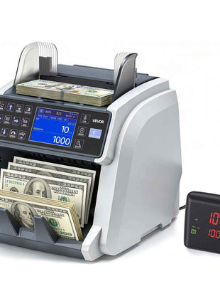 Money Counter Machine, Mixed Denomination Bill Cash Counter with CIS/UV/MG/IR/DD/DBL/HLF/CHN Counterfeit Detection, Multi-Currency Support,  Money Counting Machine with External Display