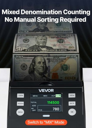 Money Counter Machine, 1200 Notes/Minute, Cash Counter with Value Count, UV/MG/IR/DD/DBL/HLF/CHN Counterfeit Detection, TFT Display, Money Counting Machine Mixed Denomination for Dollar and Euro