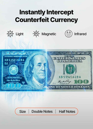 Money Counter Machine, 1200 Notes/Minute, Cash Counter with Value Count, UV/MG/IR/DD/DBL/HLF/CHN Counterfeit Detection, TFT Display, Money Counting Machine Mixed Denomination for Dollar and Euro