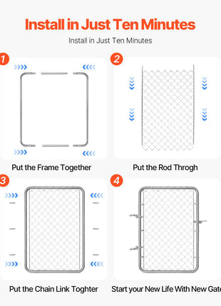 Chain Link Fence Gate, 32 x 46 in, Adjustable Chain Link Fence Panel, Fit 2-4 ft (W) x 4 ft (H) Garden Fence Gate Opening, Rust-Resistant Galvanized Fencing Gate for Farm Posts Not Included