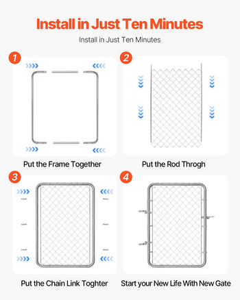 Chain Link Fence Gate, 32 x 46 in, Adjustable Chain Link Fence Panel, Fit 2-4 ft (W) x 4 ft (H) Garden Fence Gate Opening, Rust-Resistant Galvanized Fencing Gate for Farm Posts Not Included