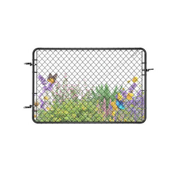 Chain Link Fence Gate, 72 x 46 in, Adjustable Chain Link Fence Panel, Fit 2.2-6 ft (W) x 6 ft (H) Garden Fence Gate Opening, Fencing Gate with Plastic Coating, for Farm Black, Posts Not Included