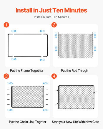 Chain Link Fence Gate, 72 x 46 in, Adjustable Chain Link Fence Panel, Fit 2.2-6 ft (W) x 6 ft (H) Garden Fence Gate Opening, Fencing Gate with Plastic Coating, for Farm Black, Posts Not Included