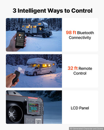 Diesel Heater DC 12 V All-in-One Fast Heating Diesel Air Heater, For Vehicles, with Bluetooth App Control, Remote Control and LCD Panel, Automatic Altitude Compensation, 5 L/1.3 Gal Tank