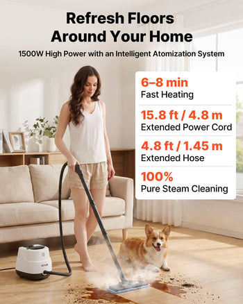 Steam Cleaner, 34 oz Tank, Steamer for Cleaning with 20 Accessories, Extended Power Cord and Hose, Portable Handle, Fast Heating, Powerful Canister Steam Cleaner for Home, Car Detailing, Floors
