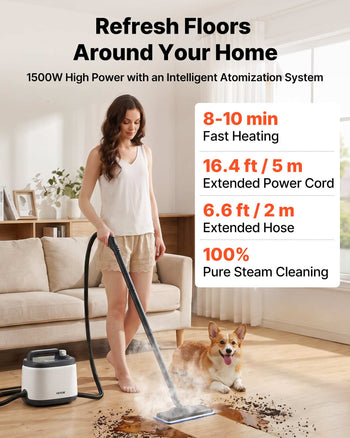 Steam Cleaner, 51 oz Tank, Steamer for Cleaning with 19 Accessories, Extended Power Cord and Hose, Portable Handle, Fast Heating, Powerful Canister Steam Cleaner for Home, Car Detailing, Floors