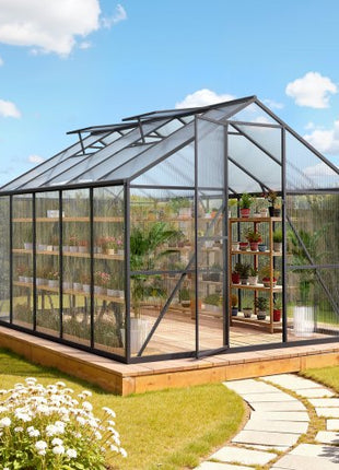 8 x 10 FT Polycarbonate Greenhouse, Heavy Duty Outdoor Green House with Adjustable Vents & Push-Pull Lockable Door, Quick Setup, Aluminum Frame Walk-in Greenhouse Sunroom for Outside Garden Lawn