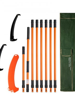 Manual Pole Saw, 4.46-26.4 ft Extendable Tree Pruner, Sharp 65Mn Steel Blade, Lightweight Fiberglass Handle Pole, Two Double-Hook Saws for High Branch Trimming, Pruning Tool for Palms, Shrubs