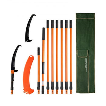 Manual Pole Saw, 4.46-26.4 ft Extendable Tree Pruner, Sharp 65Mn Steel Blade, Lightweight Fiberglass Handle Pole, Two Double-Hook Saws for High Branch Trimming, Pruning Tool for Palms, Shrubs
