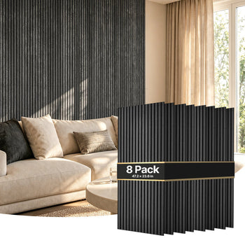 Wood Wall Panels, 47.2 x 23.6 in, Acoustic Slat Panels, Black Gray, Sound Absorbing for Living Rooms, Bedrooms, Offices, and Studios, Interior Wall Decor, PET Construction, Screw Kit, 8-Pack