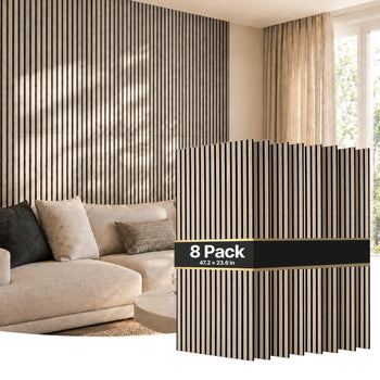 Wood Wall Panels, 47.2 x 23.6 inches, Walnut Acoustic Slat Panels, Sound Absorbing for Living Rooms, Bedrooms, Offices, and Studios, Interior Wall Decor, PET Construction, Screw Kit, 8-Pack