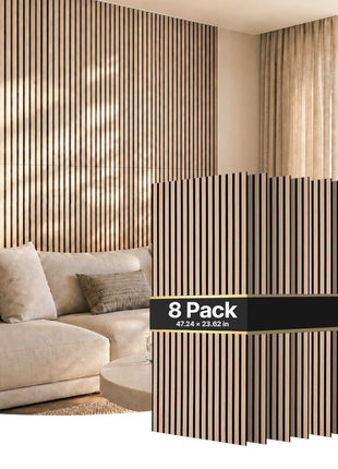 Wood Wall Panels, 47.2 x 23.6 inches, Acoustic Slat Panels Oak Finish, Sound Absorbing for Living Rooms, Bedrooms, Offices, and Studios, Interior Wall Decor, PET Construction, Screw Kit, 8-Pack