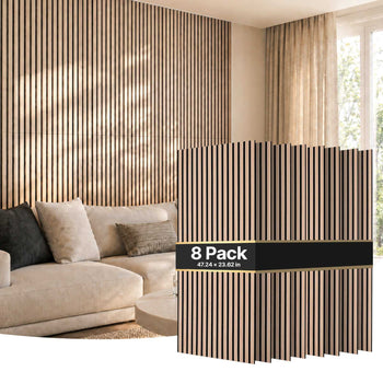 Wood Wall Panels, 47.2 x 23.6 inches, Acoustic Slat Panels Oak Finish, Sound Absorbing for Living Rooms, Bedrooms, Offices, and Studios, Interior Wall Decor, PET Construction, Screw Kit, 8-Pack