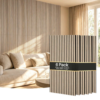 Wood Wall Panels, 47.2 x 23.6 in, Acoustic Slat Panels, Oak Finish, Sound Absorbing for Living Rooms, Bedrooms, Offices, Studios, Interior Wall Decor, MDF & PET Construction, Screw Kit, 6-Pack