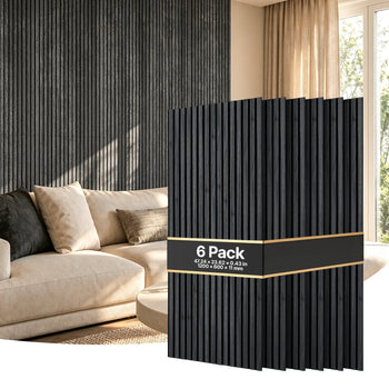 Wood Wall Panels, 47.2 x 23.6 in, Acoustic Slat Panels, Black Oak, Sound Absorbing for Living Rooms, Bedrooms, Offices, Studios, Interior Wall Decor, MDF & PET Construction, Screw Kit, 6-Pack