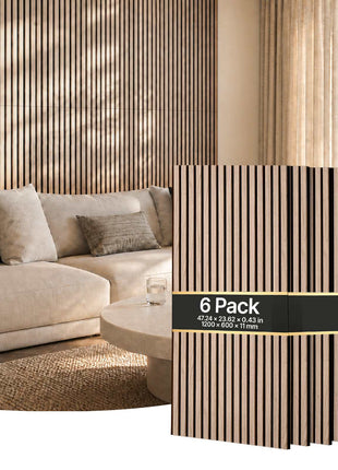 Wood Wall Panels, 47.2 x 23.6 inches, Acoustic Slat Panels, Walnut, Sound Absorbing for Living Rooms, Bedrooms, Offices, Studios, Interior Wall Decor, MDF & PET Construction, Screw Kit, 6-Pack
