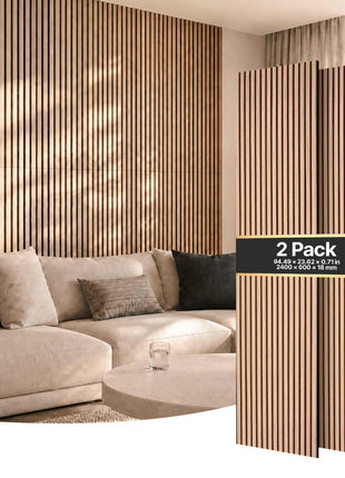 Wood Wall Panels, 94.5 x 23.6 inches, Acoustic Slat Panels, Walnut, Sound Absorbing for Living Rooms, Bedrooms, Offices, Studios, Interior Wall Decor, MDF & PET Construction, Screw Kit, 2-Pack