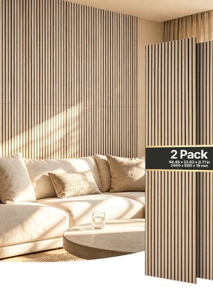 Wood Wall Panels, 94.5 x 23.6 in, Acoustic Slat Panels, Oak Finish, Sound Absorbing for Living Rooms, Bedrooms, Offices, Studios, Interior Wall Decor, MDF & PET Construction, Screw Kit, 2-Pack