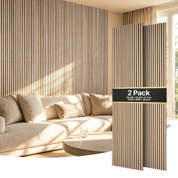 Wood Wall Panels, 94.5 x 23.6 in, Acoustic Slat Panels, Oak Finish, Sound Absorbing for Living Rooms, Bedrooms, Offices, Studios, Interior Wall Decor, MDF & PET Construction, Screw Kit, 2-Pack