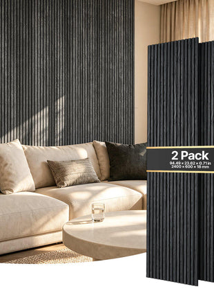 Wood Wall Panels, 94.5 x 23.6 inches, Acoustic Slat Panels, Black Oak, Sound Absorbing for Living Rooms, Bedrooms, Offices, Studios, Interior Wall Decor, MDF & PET Construction, Screw Kit, 2-Pack